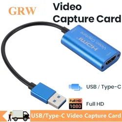 USB 3.0 Video Capture Card HDMI to USB/Type-C Game Grabber Record for Switch Xbox PS3/4 Gaming Live Streaming Video Recorder