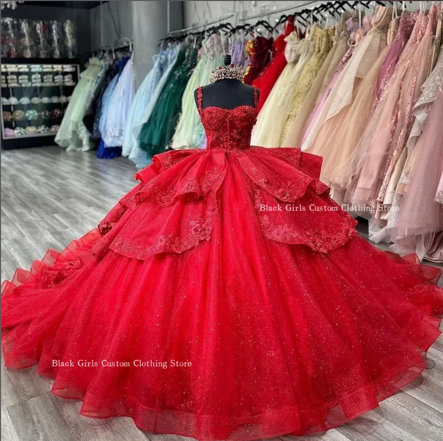 Gorgeous Red Sheath Camisole Quinceanera Dresses 2024 Sexy Ruffles Inlaid Sequins Beaded Appliques Sheer Corset vestidos de