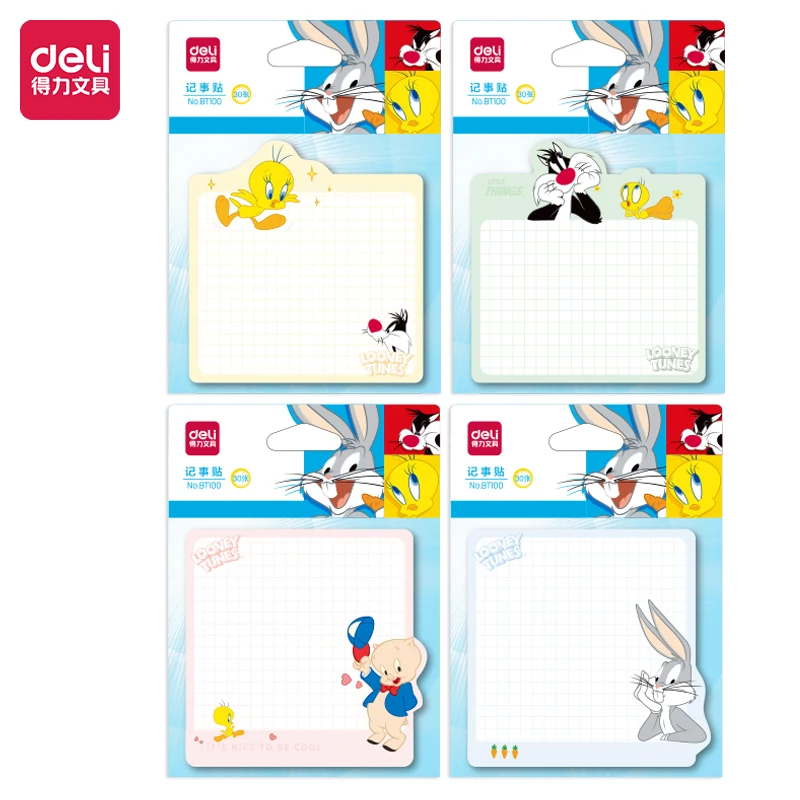 4 Stuks Deli BT100 Looney Tunes Bugs Bunny Pad Merkt Notitie Ahesive Kawaii Memo Pads Kantoor School Briefpapier