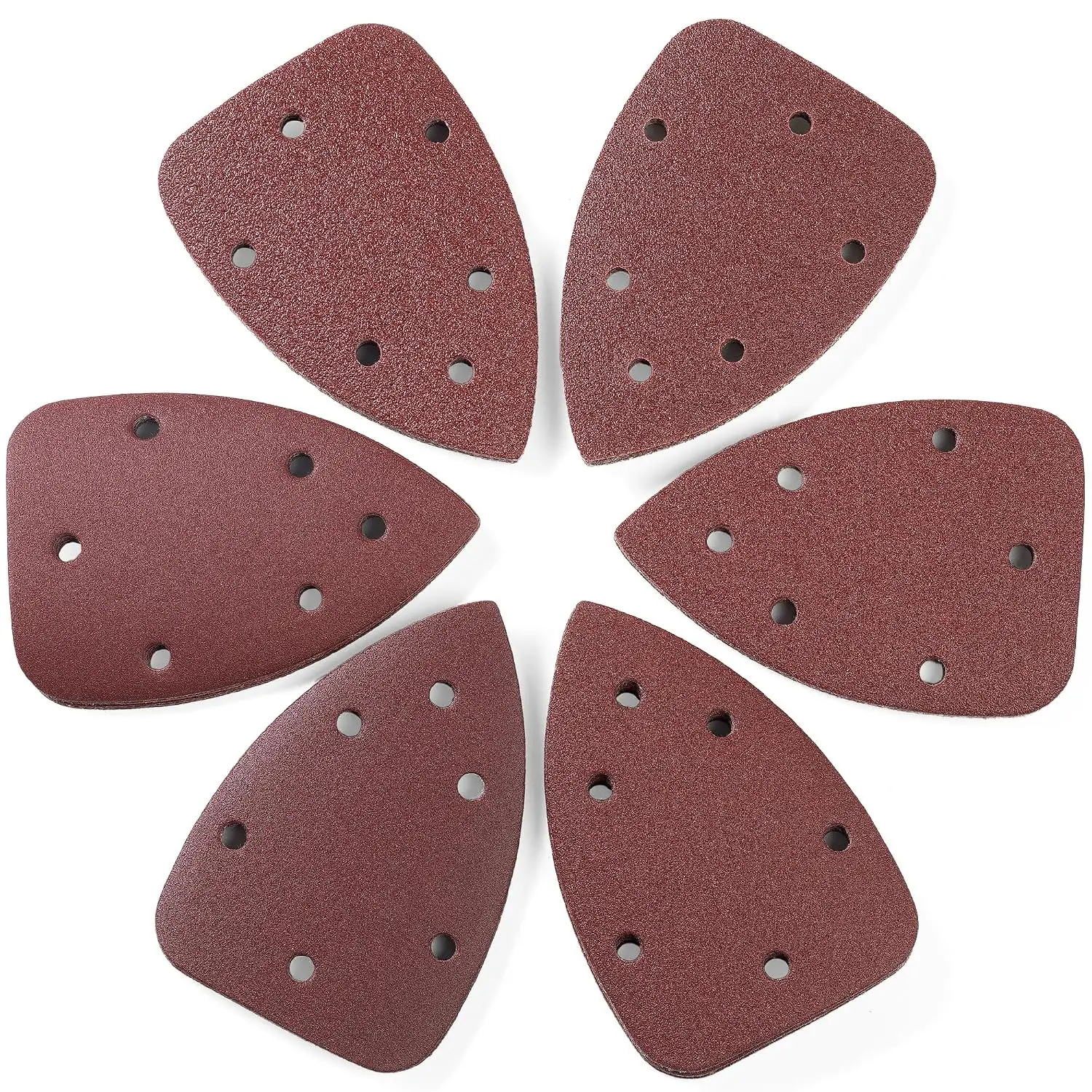 Image of 36 Stück Schleifpapiere für Detaillierer-Schleifer mit 6 Löchern | Maus-Schleifpads mit Klettverschluss, dreieckiges Schleifpapier (60/80/100)