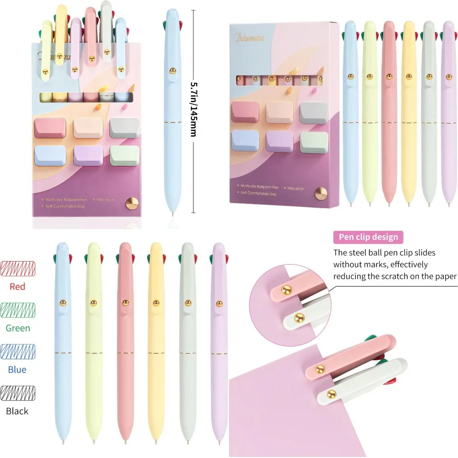 

Ddaowanx Multicolor Pens 4-in-1 Colored Ballpoint Pen 0.5mm Fine Point Smooth Writing for Office and School Use Ideal Nurse Acc
