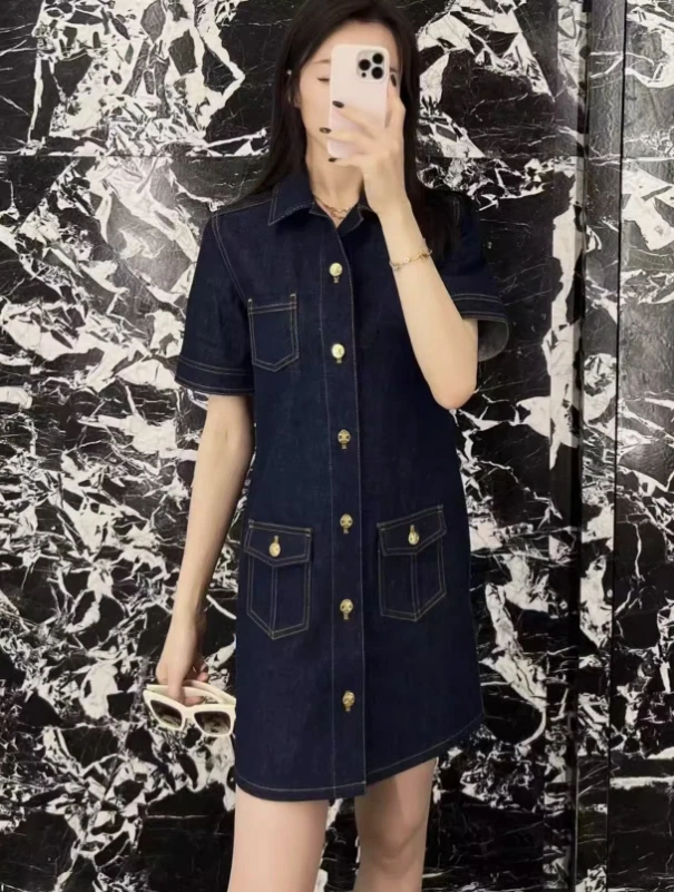 Women's Lasel Gold Buckle Denim Tooling dress