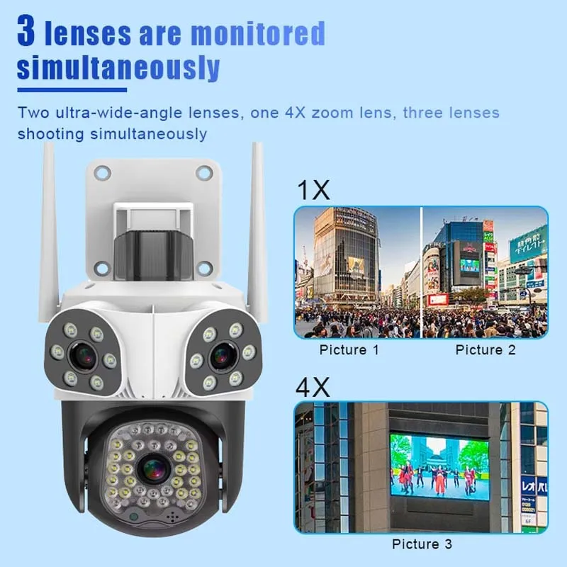 8K 15MP Security Camera Three Lens 4X Zoom Auto Tracking WiFi Wireless Outdoor IP Cam Home Protection CCTV Video Surveillance