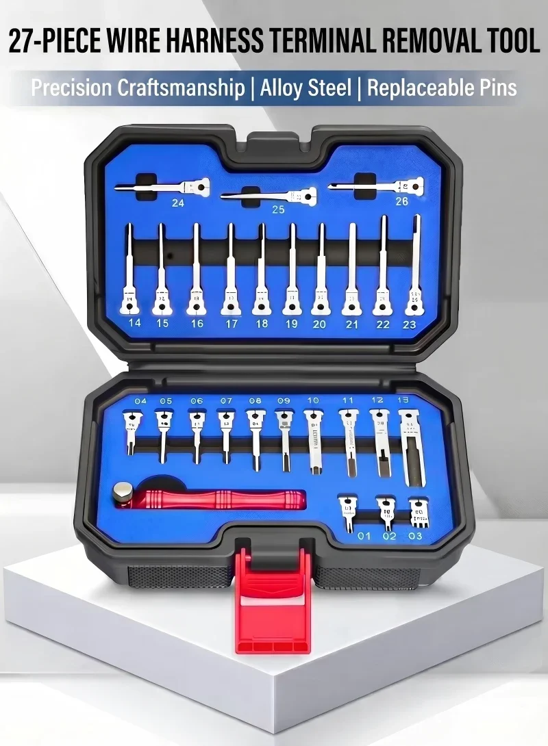 27pcs Universal Car Wire Harness Terminal Pin Extractor Tool Set Auto Electrical Connector Release Key Removal Disassembly Kit