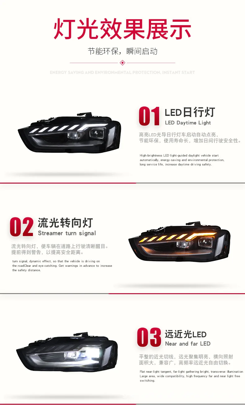 For Audi A4L 2013-2016 DRL Daytime Running Lights Dynamic Streamer Turn Signal Indicator Front Lamp Lighting Accessoires