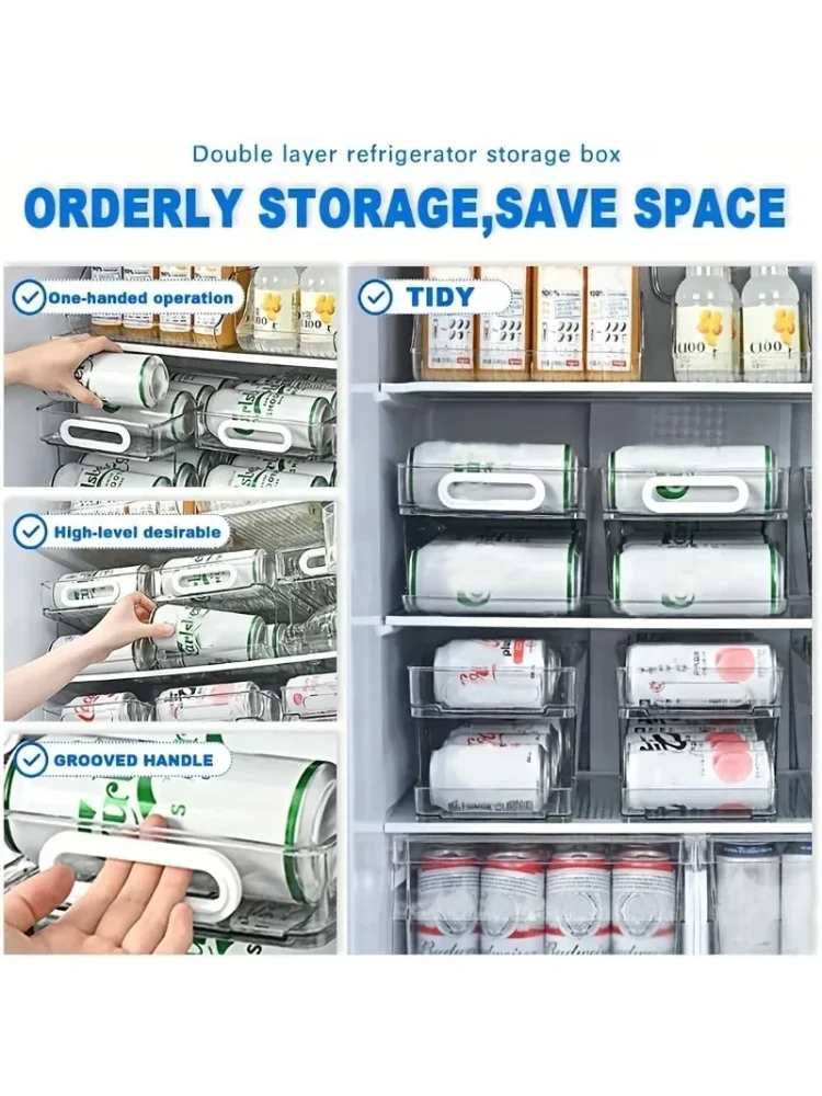 1/2Tier Soda Can Dispenser for Refrigerator Stackable Drink Organizer for Fridge, Clear Plastic Refrigerator Organizer Bins