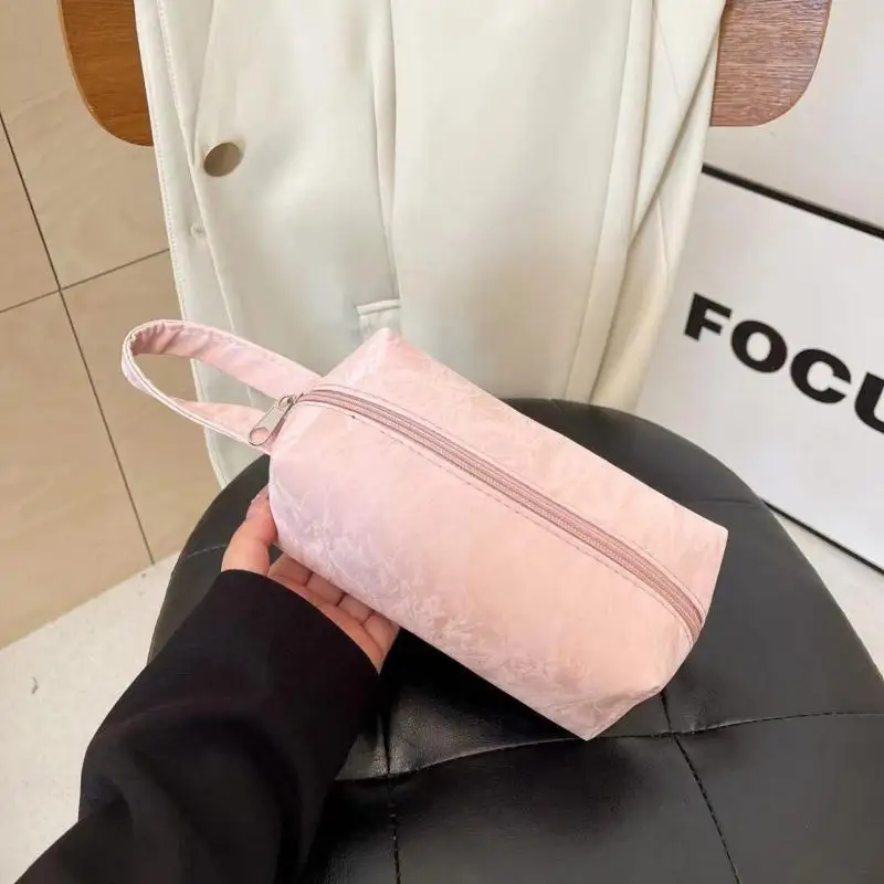 Portable Makeup Bag Handheld Large Capacity Cosmetic Bag Solid Color Multi-Purpose Toiletries Skincare Storage Bag Travel