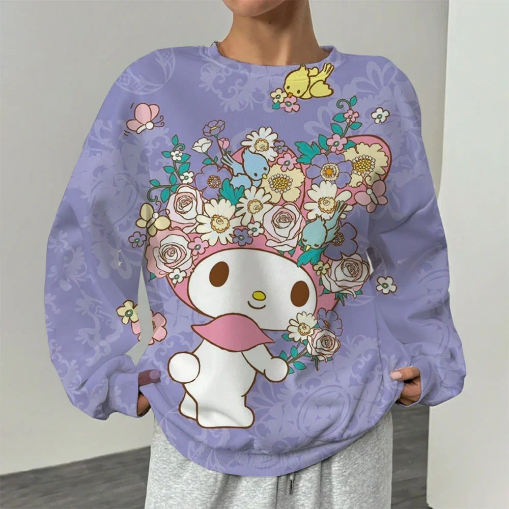 Vintage HELLO KITTY Print Crewneck Pullovers Harajuku Hoodie Wanita Musim Gugur Sweatshirt kawaii HELLO KITTY Sweatshirts