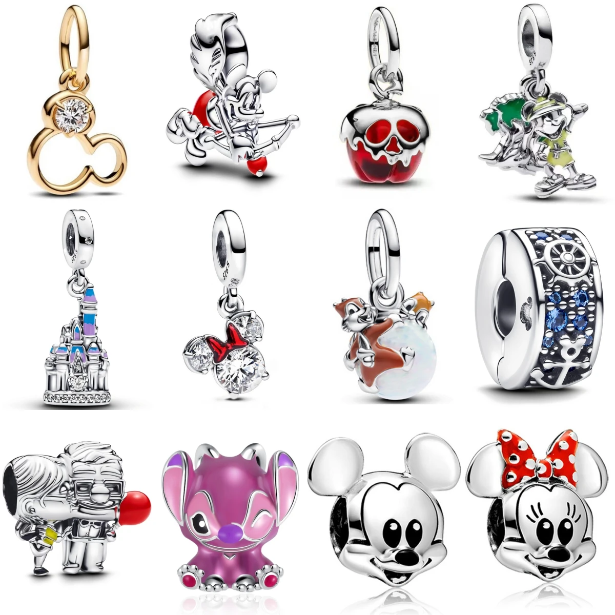 NEW 925 Sterling Silver Charm Fit Original Bracelet Accessories Women Jewelry Mickey Minnie Chip Dale Castle old Grandma Grandpa