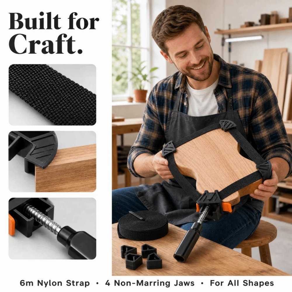 Nylon, ABS 4-Jaw Corner Clamp Strap Black 6m Woodworking Frame Clamp Four Clamping Jaws Adjustable Screw Handle