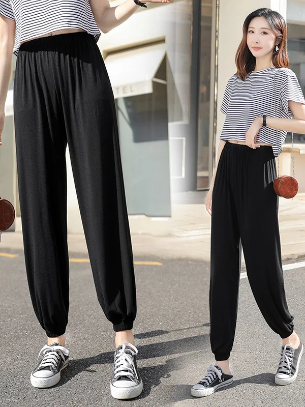 Modal Loose High Waist Harlan Pants Women Summer Drape Breathable Casual Sports Dance Lantern Pants Thin Wide Leg Trousers