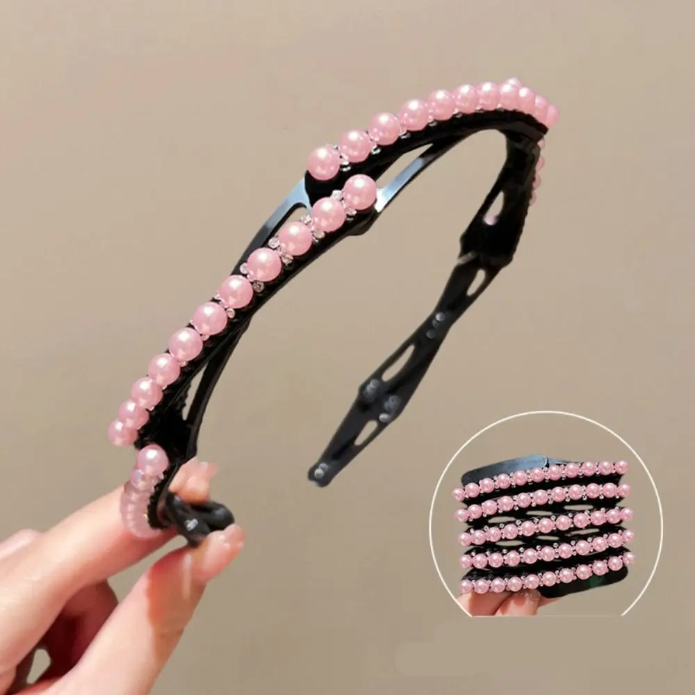 

Portable Foldable Rhinestone Headband Flower Extendable Pearl Hair Band Women Hair Hoop Thin Travel