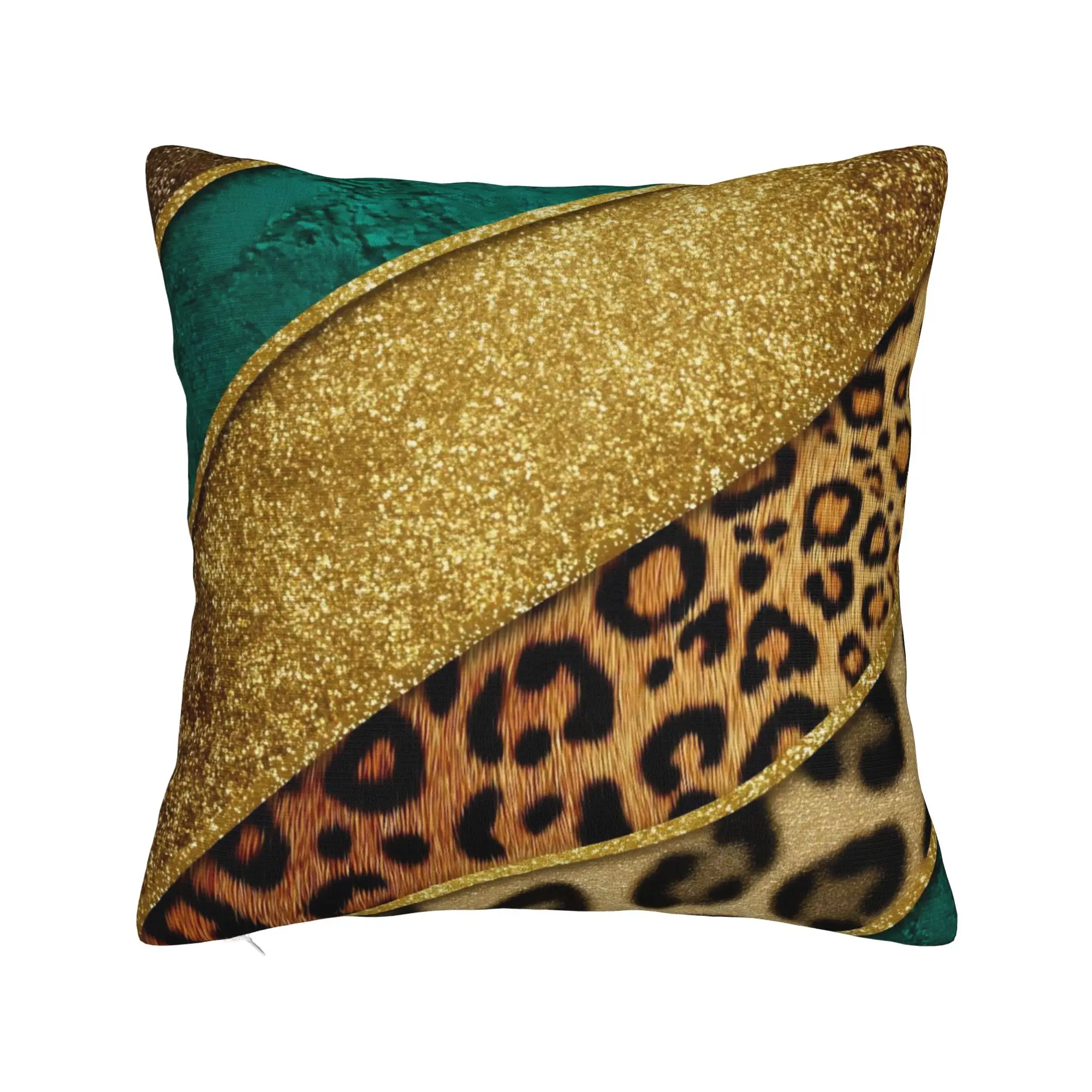 Leopard Spliced Pillowcase Polyester Cushion Cover Decorations Faux Fur Pillow Case Cover Home Zipper 18'