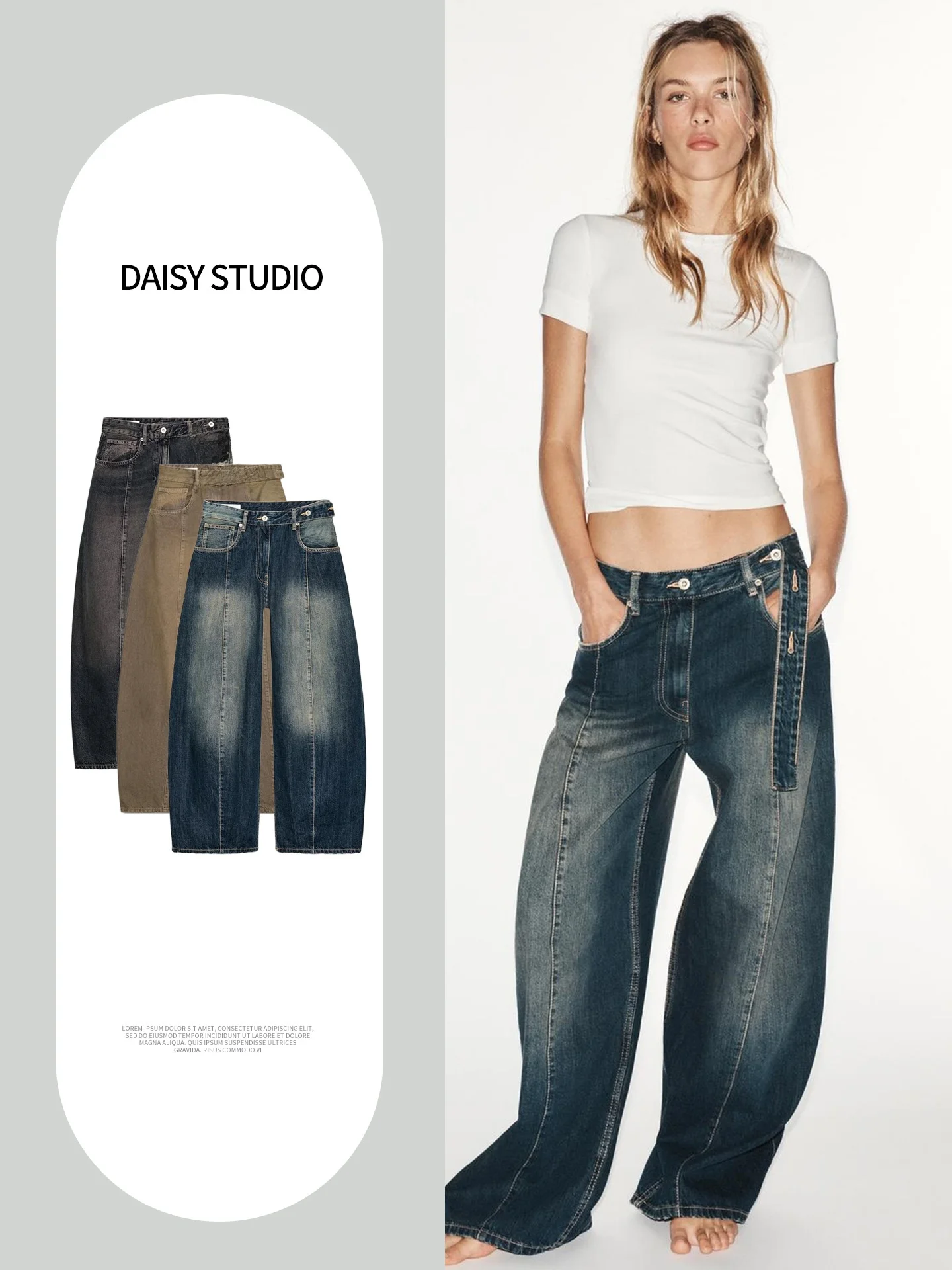 Fall New Women's Loose Washed Denim Long Trousers Knife Shape Silhouette Low Waist Polyester Fiber Ladies Jeans