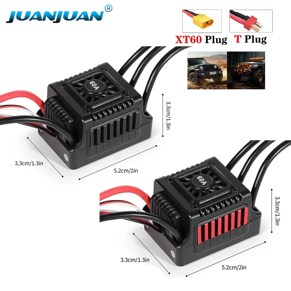 

45A 60A RC ESC Водонепроницаемый бессенсорный бесщеточный 2-3S 5,8VБесщеточный ESC с вилкой XT60/T для управления программной картой радиоуправляемых автомобилей Грузовиков