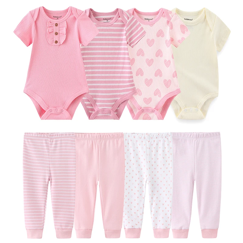 8 Pieces Baby Boy Girl Clothes Sets Newborn Bodysuits+Pants Infant Sets Spring Summer Unisex Clothing