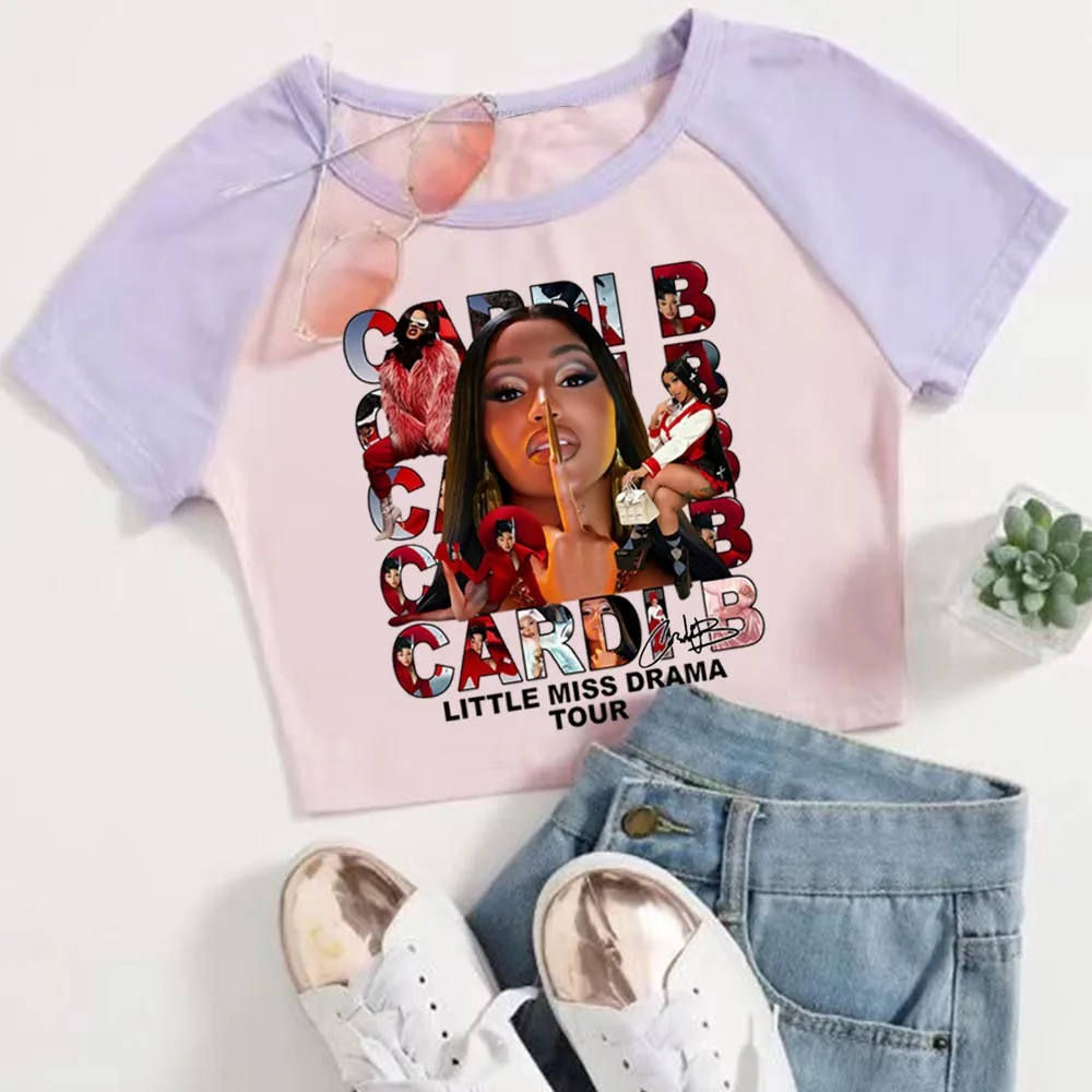 Popular Cardi B Little Miss Drama Tour 2026 Crop Tops T-Shirt Girls Fashion Women O-Neck Short Sleeve