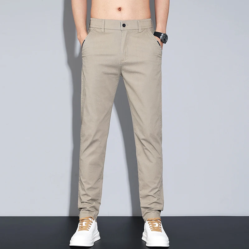 سراويل مطاطية متوسطة الخصر للرجال ، سراويل عمل غير رسمية ، جودة عالية ، نحيفة ، تطريز ، ملابس رجالية ، ربيع ، موضة صيفية