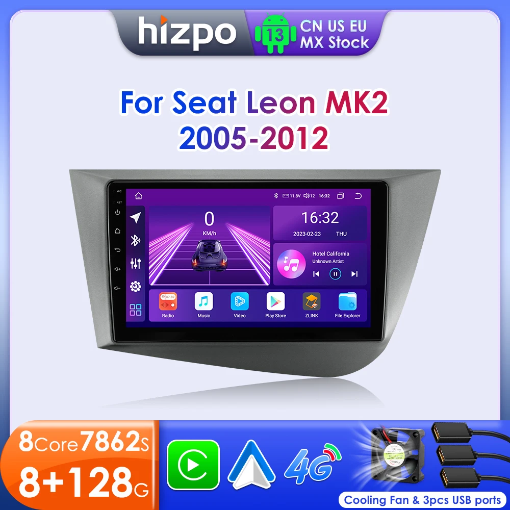 Hizpo 8G+128G Android Radio For Seat Leon 2 MK2 2005 - 2012 Car Multiemdia Video Player CarPlay Auto 2din Head Unit GPS Stereo