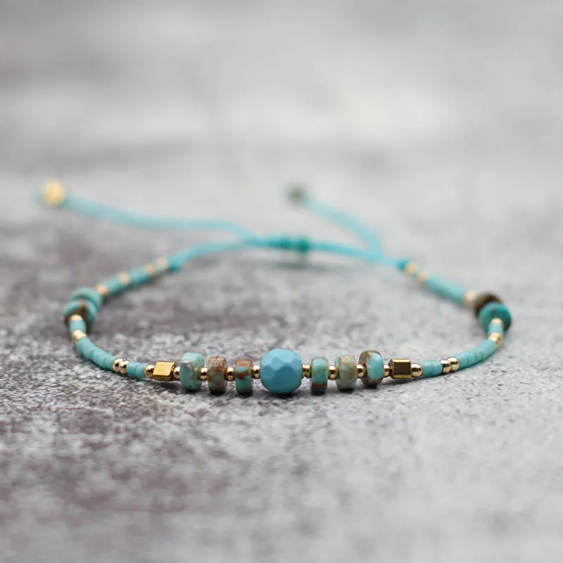 بوهيميا كريستال الأرز الخرز سوار المرأة قابل للتعديل متعدد الألوان اليدوية مضفر الشمع حبل سوار الشاطئ الصداقة هدية مجوهرات