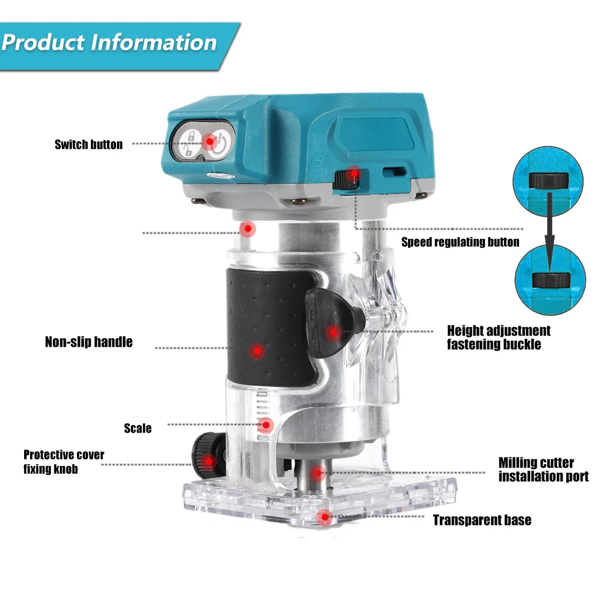 Brushless 5 Speeds Electric Trimmer Cordless Wood Milling Cutter Electric Wood Router Tools For Woodwork For Makita 18V Battery