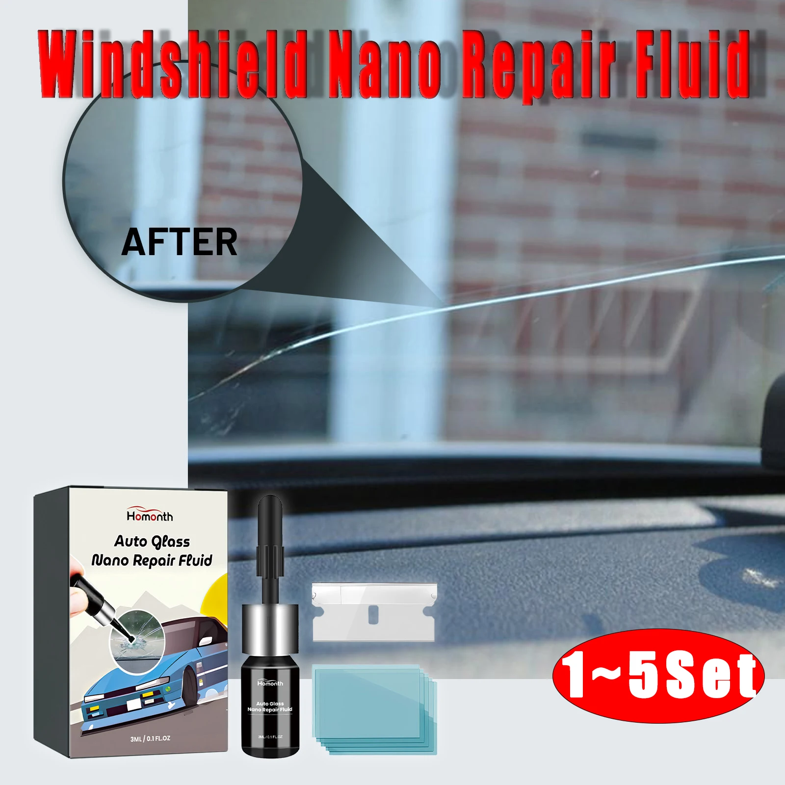 Nano fluido de reparo para vidro automotivo 3ml, adesivo rápido para reparo de rachaduras em pára-brisas automotivos, fluido de reparo nano de vidro automotivo