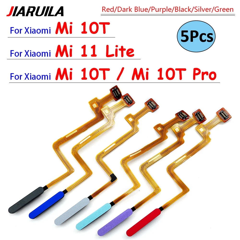 5Pcs， Home Button Fingerprint Menu Return Key Sensor For Xiaomi Mi 11 Lite 10T Pro Fingerprint Scanner Flex Cable