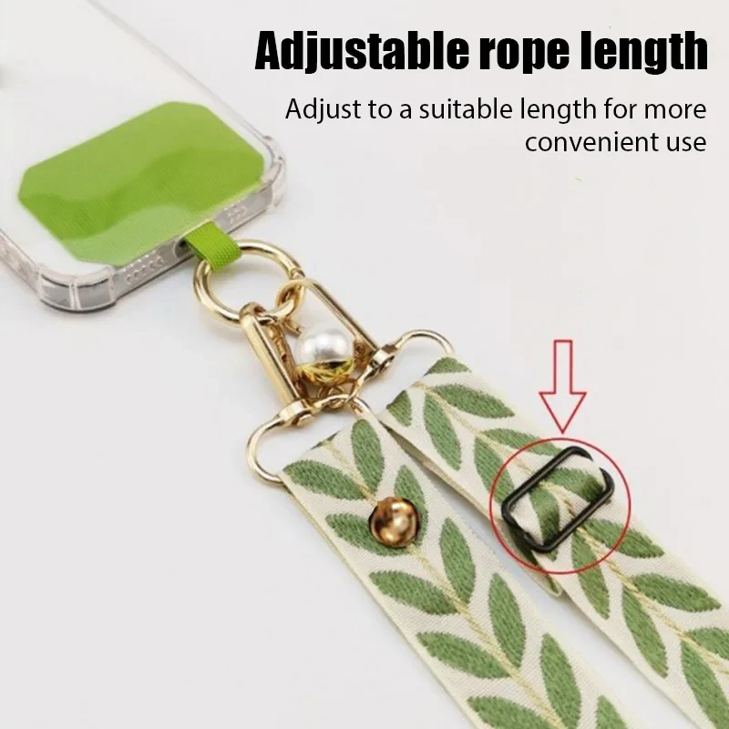 Adjustable Long Mobile Phone Lanyard Crossbody Card Neck Cord Clip Hang Lanyard Pearl Hanging Ornaments Charm Anti-lost Lanyard