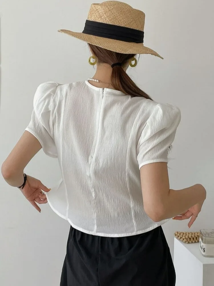 

Chic Summer ort Bubble Sve irt Dstring Waist Design Unique Faion Sense Women's Premium Quali Lace Top