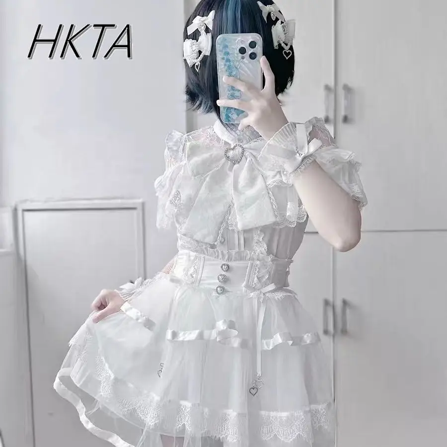 Falda de malla de encaje de cintura alta oscura con lazo de mina japonesa, faldas cortas finas de producción en masa de mina de verano, Falda plisada para mujer 2025