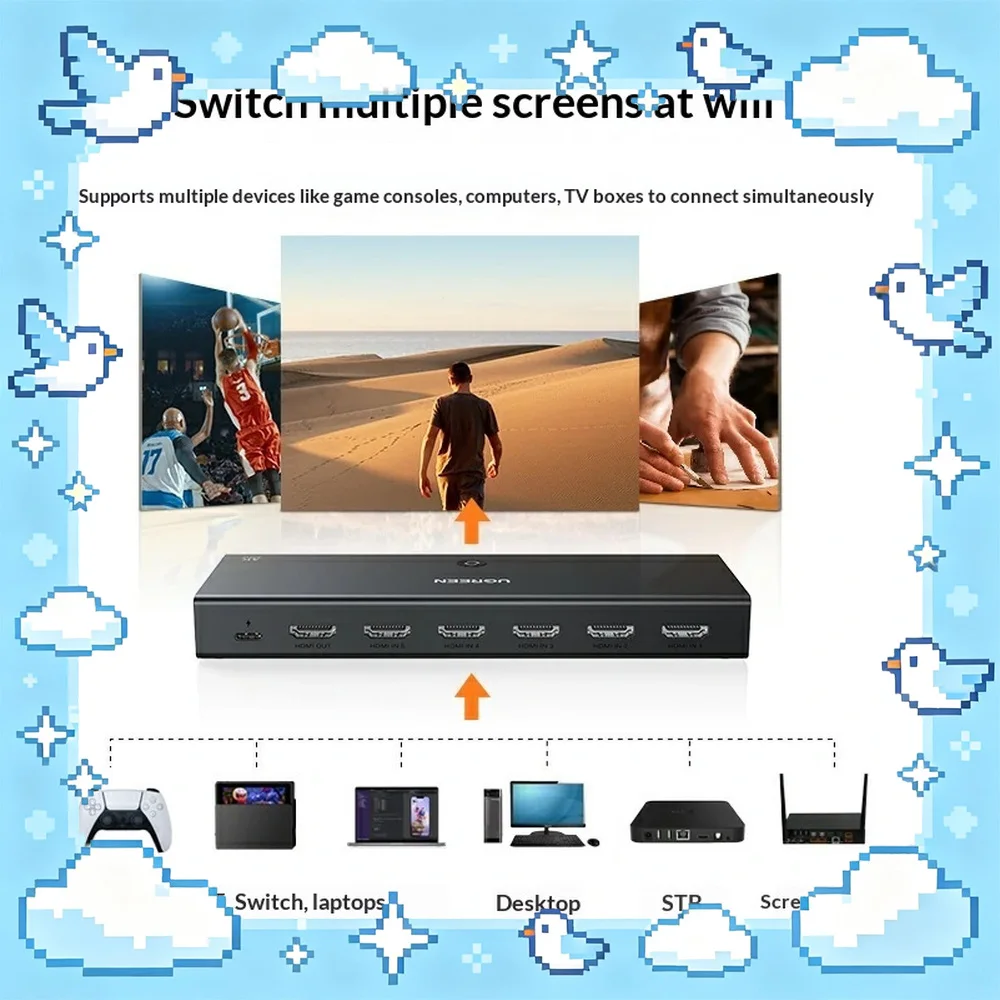 UGREEN CM600 90802 5 In 1 Out HDMI Switch 4K 60Hz with Remote Control for TV Monitor Projector