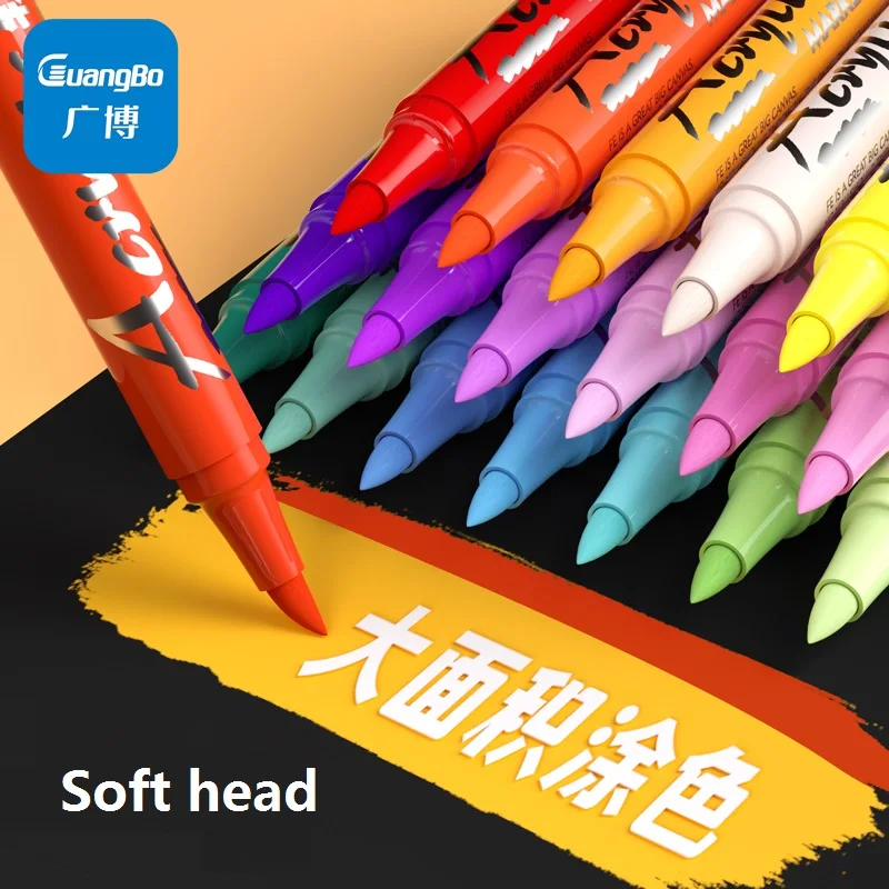 Guangbo Soft Head Acrylic Marker Pen 24-60 Color Plumones Student Art Stationery School Watercolor Pens Non Toxic and Washable