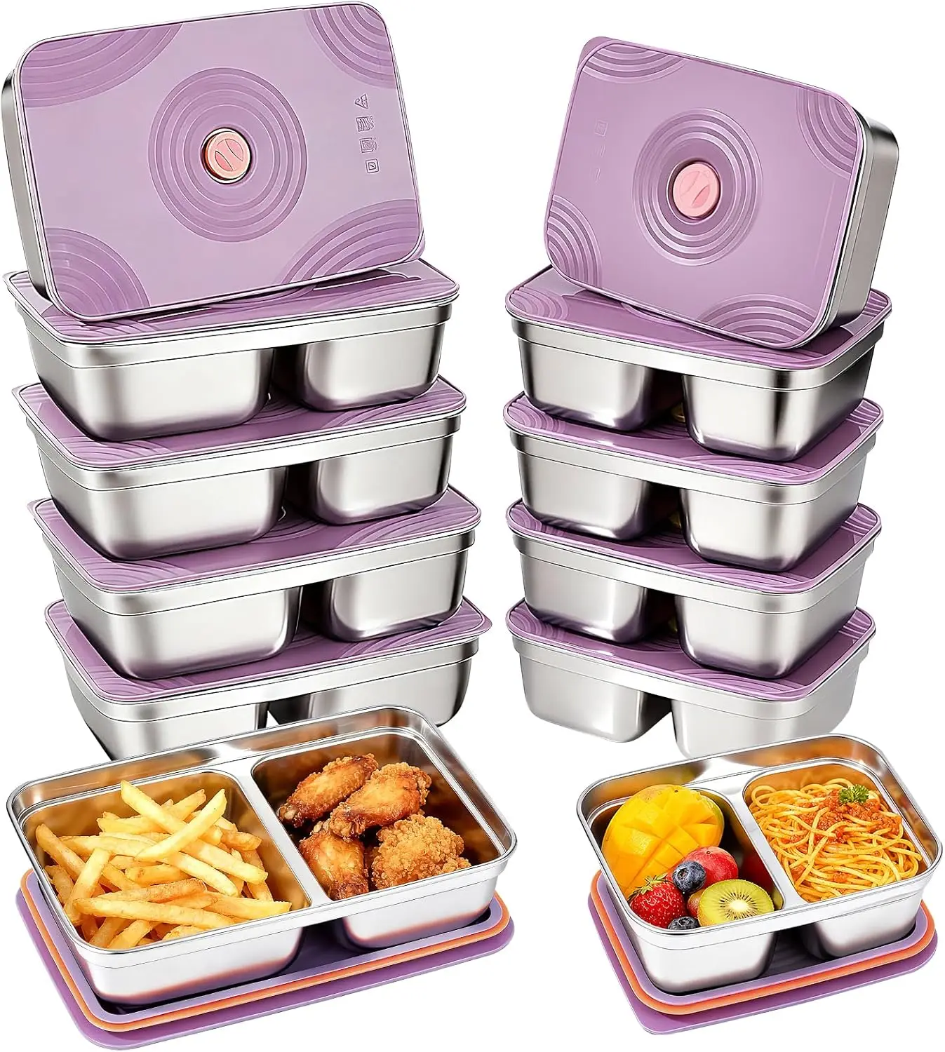 

12-Piece Stainless Steel Food Containers with Leakproof Lids, Reusable for Travel School Lunch Prep