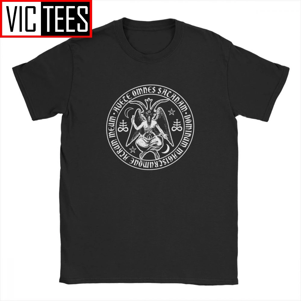 Baphomet Satanic Crosses With Hail Satan Tshirt Men's Cotton Funny T-Shirt Satanic Lucifer Devil Witchcraft s