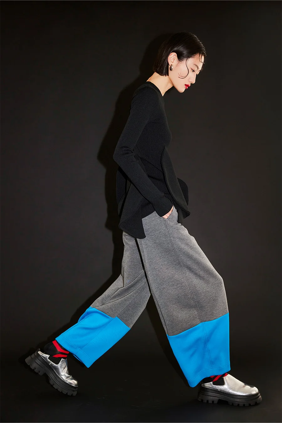 Asymmetric Casual Pants with Color Block Design And Knife Shape Legs Comfortable Loose Straight Leg Trousers for Women