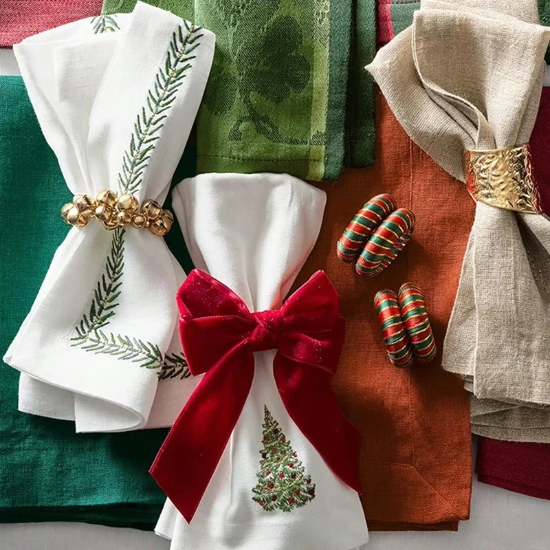 6pcs Christmas Napkin Rings Set Red Green Velvet Bow Tie Holder for for Holiday Table Decor Wedding Holiday Home Napkin Holders