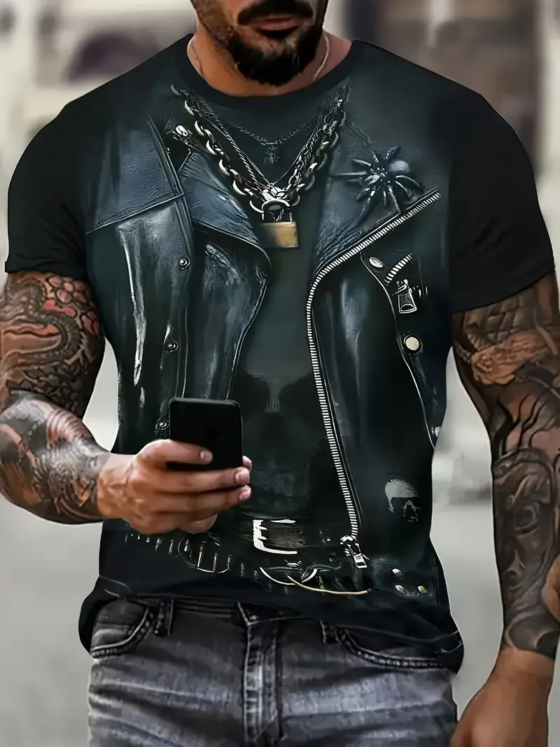 Motorcycle Jackets Graphic 3D Print T-Shirts Men Retro Short Sleeve T Shirt Hip Hop Oversized Y2K Harajuku Tees Top Kid Clothing