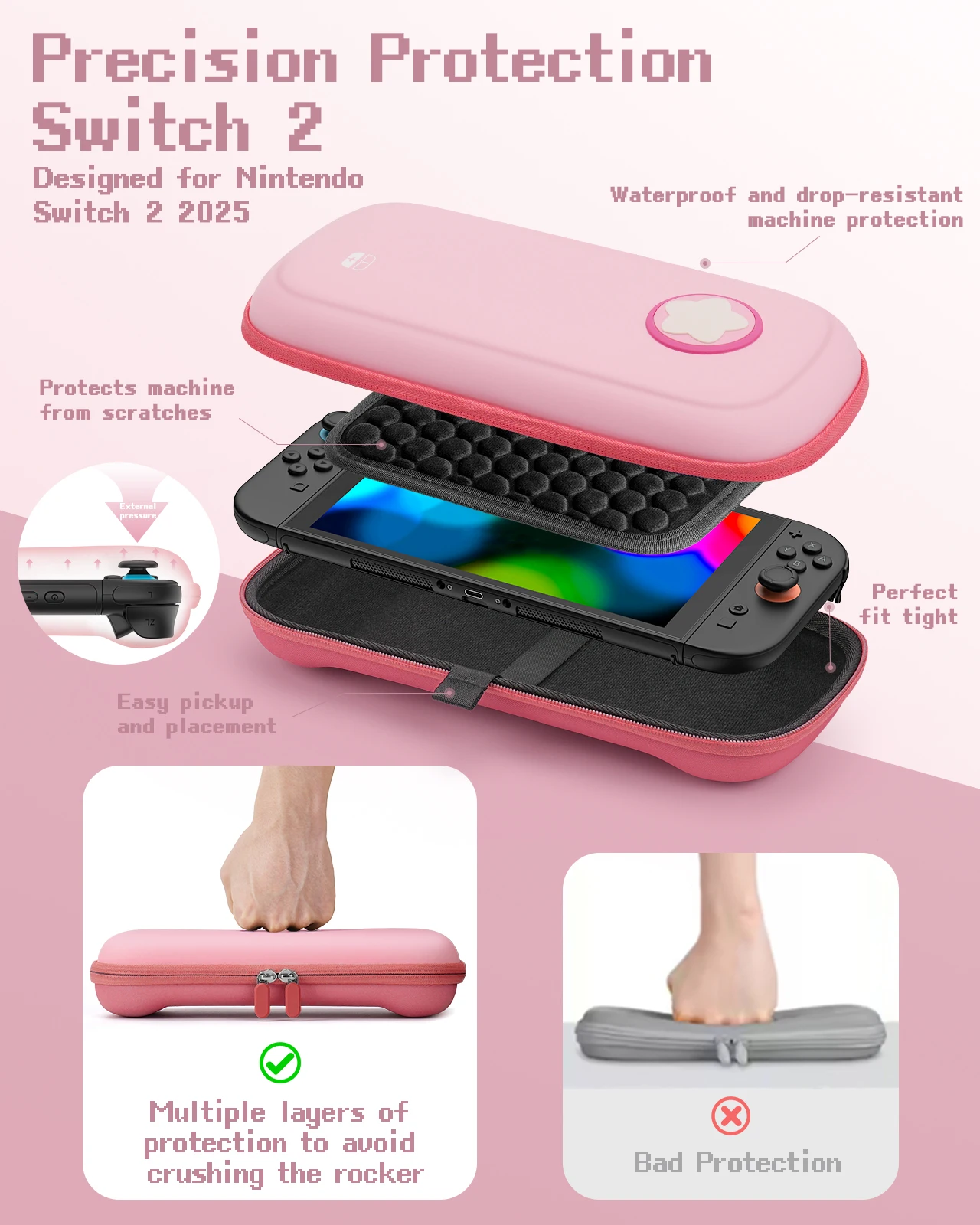 Yinke Tragetasche für Nintendo Switch 2 OLED, kratzfest, wasserdicht, schützende Reisetasche mit 10 Spielkartenfächern. – Detail 3