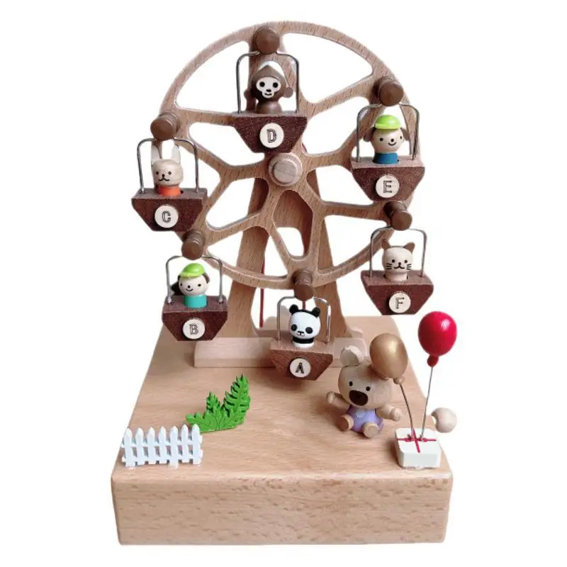 Animal Ferris Wheel Music Box. Mechanical Coil Rotating Ferris Wheel Wooden Music Box. Children's Gifts For Boys And Girls - Image 5