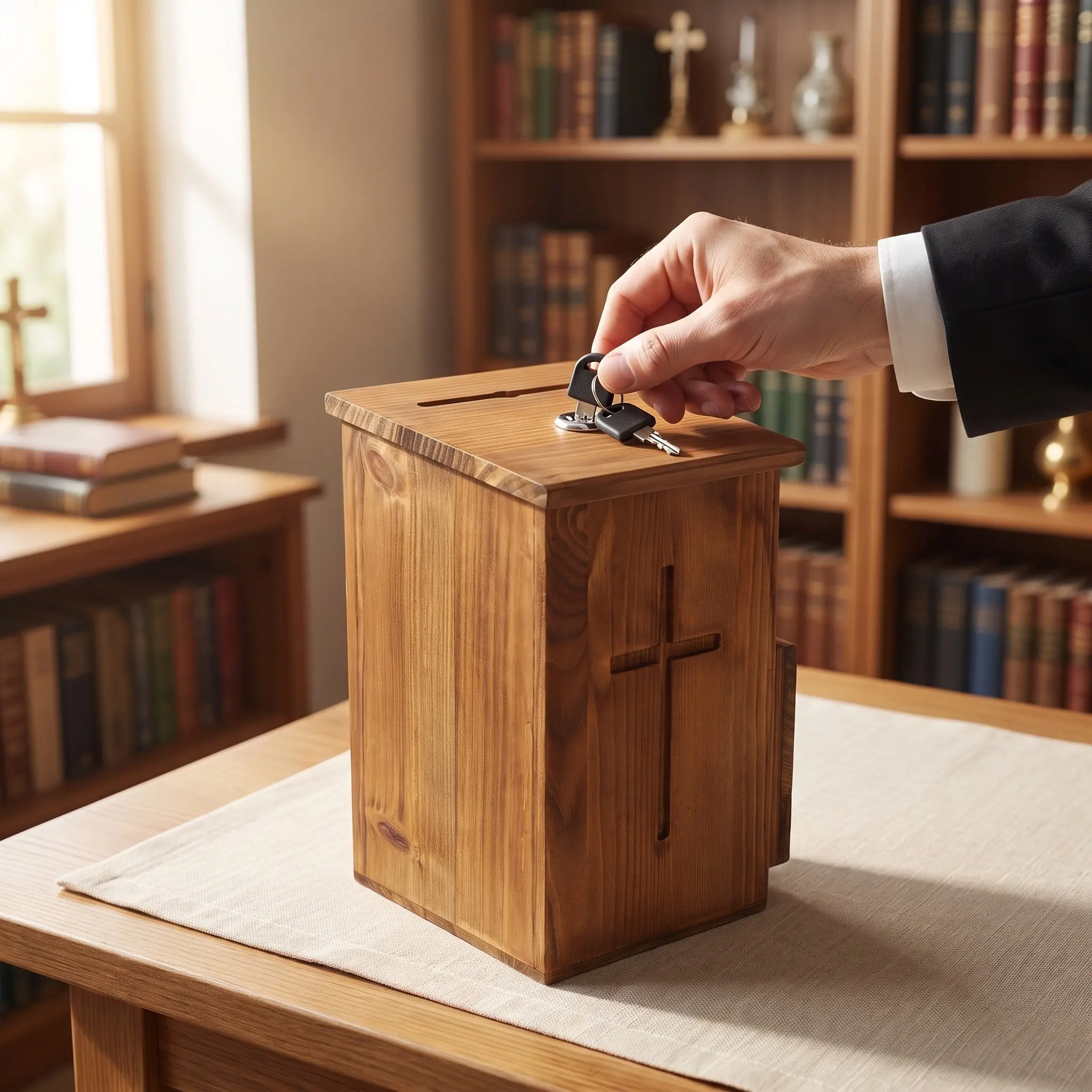 Wooden Ballot Box Lockable Tabletop Wide Slot Donation Collection Case Church Fundraising Prayer Request Charity Collection