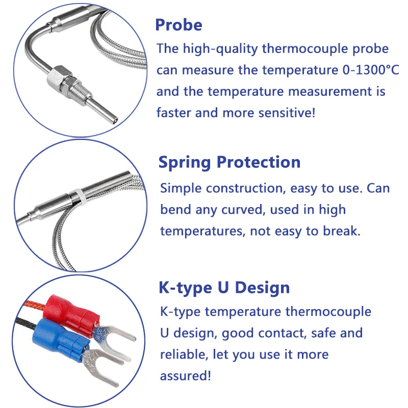 Stainless Steel EGT Temperature Sensors 0~1300°C Thermocouple K Type For Motor Exhaust Gas Temp Probe 1m~10m