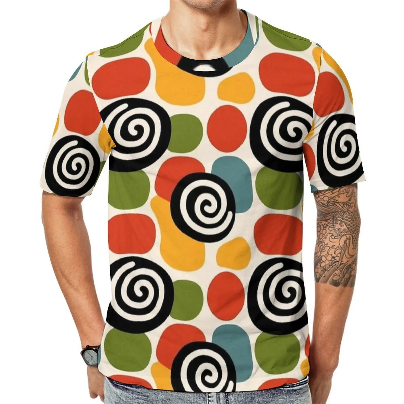 Plus Size T-Shirt Summer African Abstract Spiral Pattern T-Shirts  Basic O Neck Tshirt Male Cool Design Tees