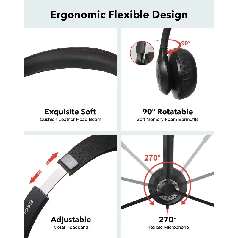 JIAMQISHI EH01 USB Headset PC Computer Headphones with Noise Reduction MIC in-line Control for Home Office Online Class - view 6