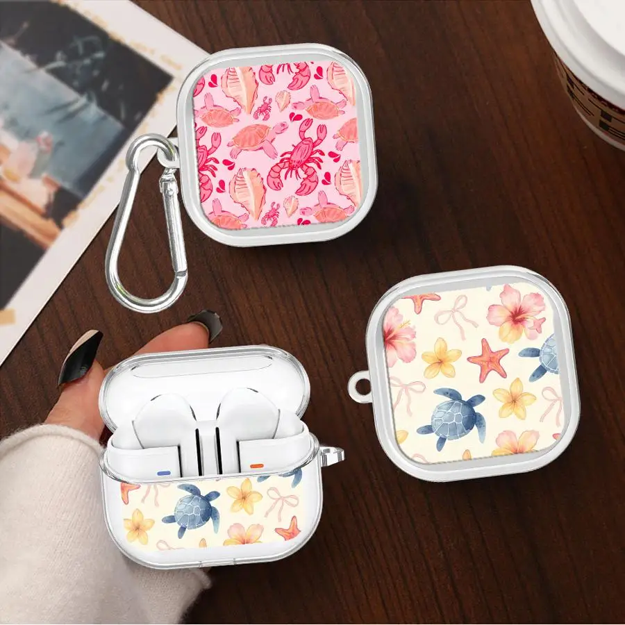 Cartoon Printed Turtle Case For Redmi Galaxy Buds 8Active 8 Lite 6Active 5 7 6 Pro Clear Earphone Cases Cover With Hook