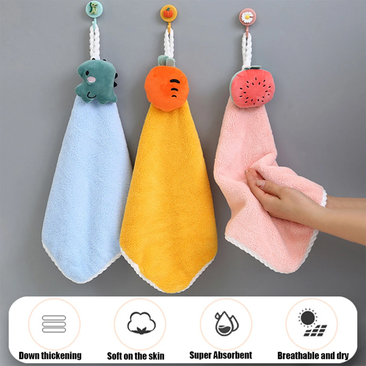 4 Pieces/1 Piece of Cute Cartoon-Decorated Towels, Soft Coral Fleece Hanging Hand Towels, Highly Absorbent, for Kitchen and Bathroom Use