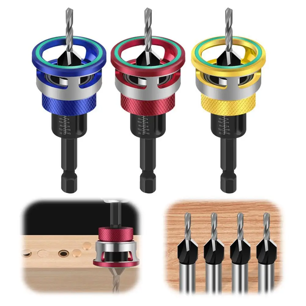 

4Pcs Premium M2 High Speed Steel Countersink Drill Bit Set Countersink Drill Bit Set With Depth Stop For Wood And Aluminum