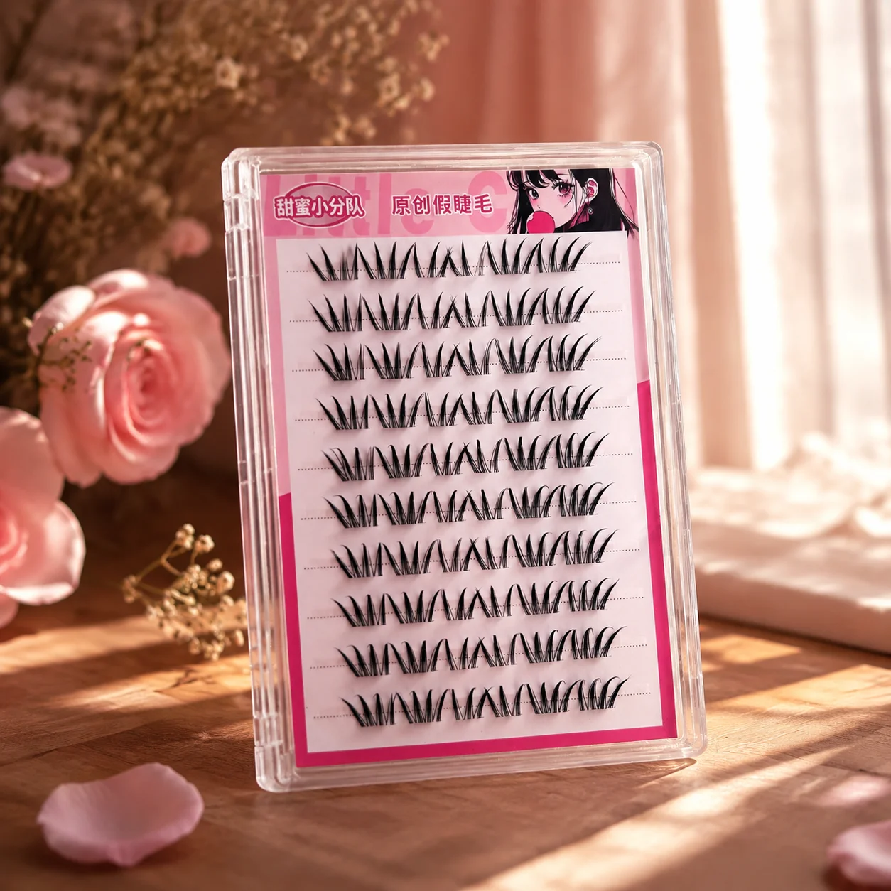 10rows Korean Girls Group False Eyelashes Synthetic Fiber C Curl Clear Natural Glue Free Lashes Extension For Daily Wear Makeup