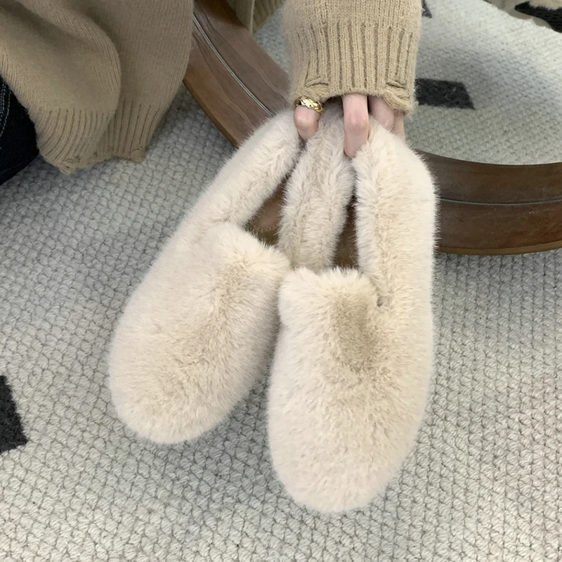 ZOOKERLIN Winter Women Fur Slippers Warm Boots Platform Pumps 2024 Short Plush Flats Home Cotton Shoes Suede Mules Ladies Boots