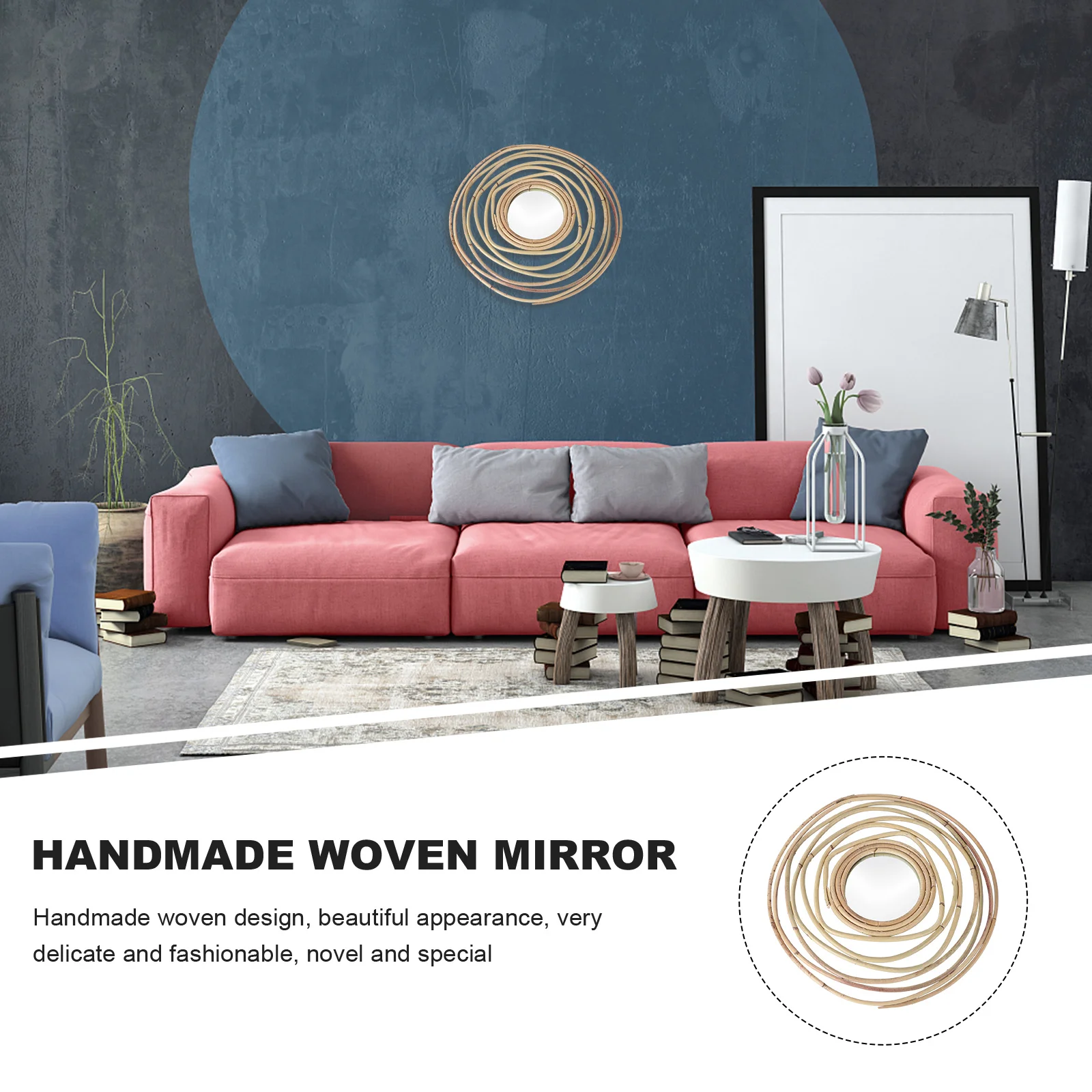 

1Pcs Handmade Woven Mirror Decorative Wall Mounted Makeup Mirror Friendly Decorative Wall Art for Home Bedroom