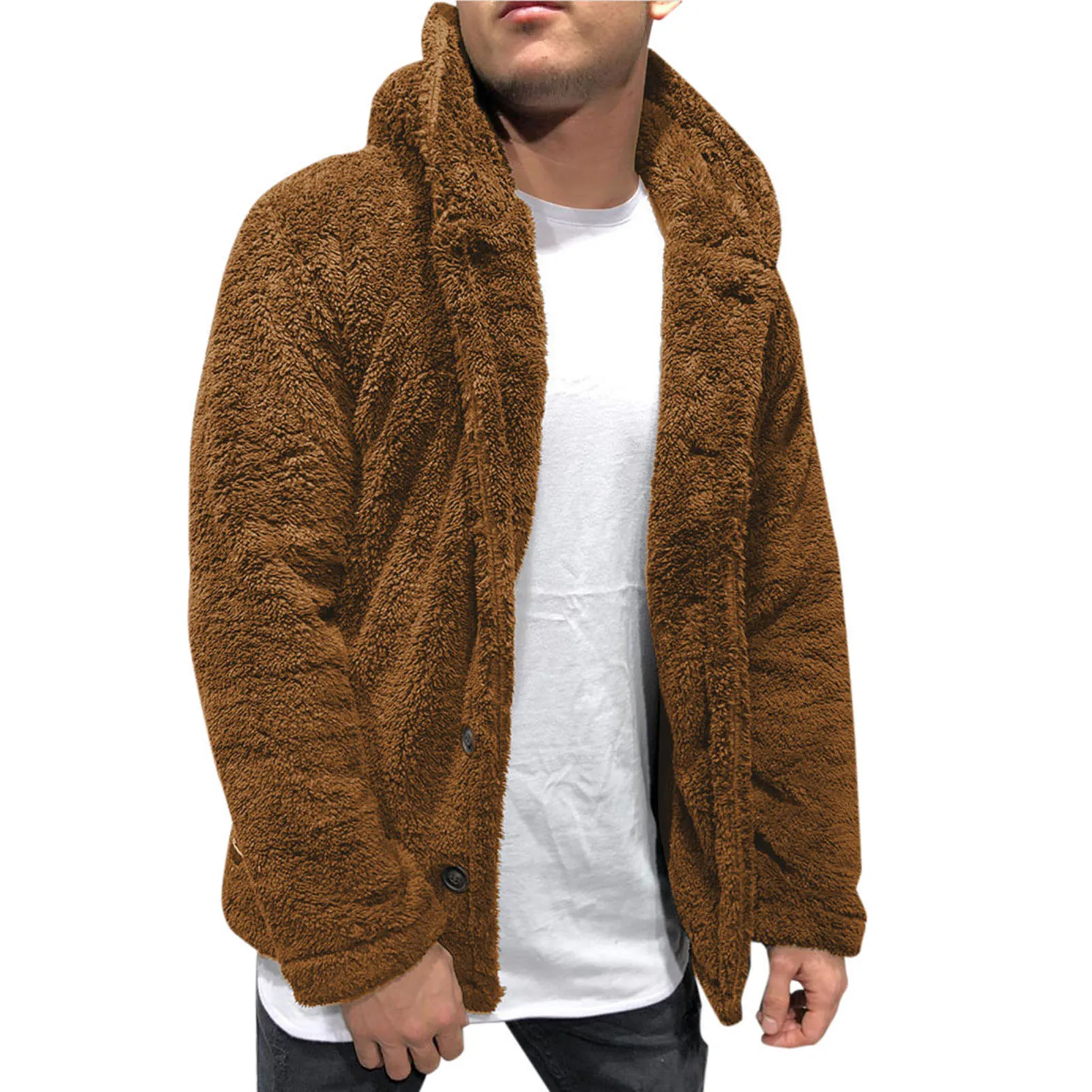 Men's Winter Warm Hoodie Coat Fluffy Fleece Cardigan Outerwear for Business Travel Office